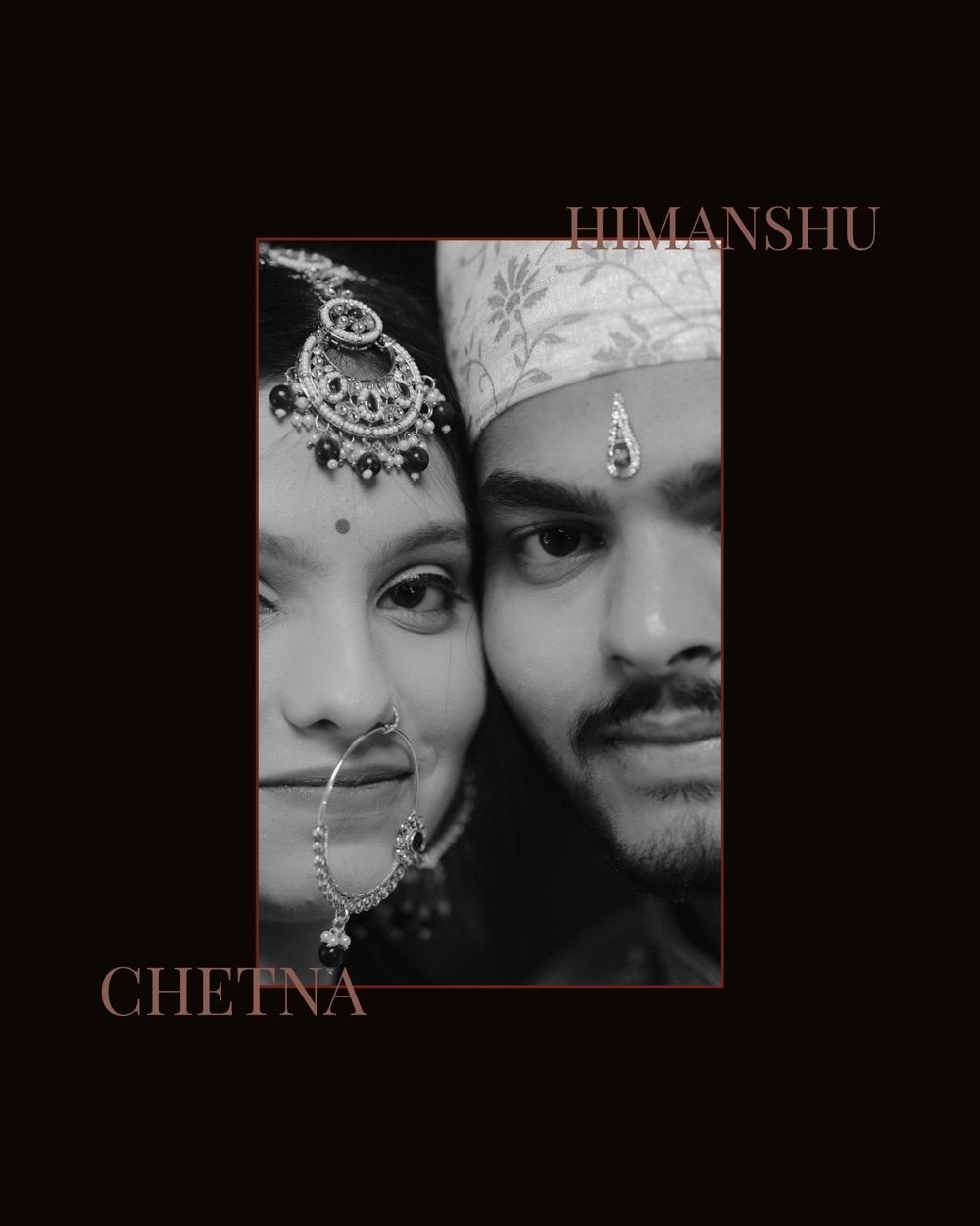 Black-and-white close portrait of the couple's faces together, presented as a titled album plate